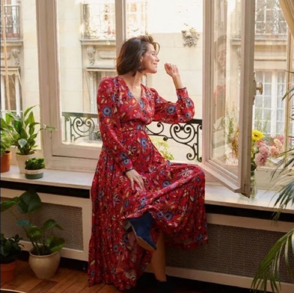 Boden Red Floral Midi Dress